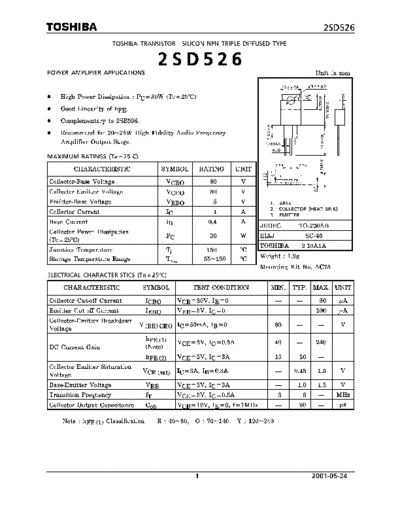 Toshiba 2sd526  . Electronic Components Datasheets Active components Transistors Toshiba 2sd526.pdf