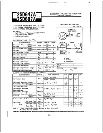 Toshiba 2sd647 2sd697  . Electronic Components Datasheets Active components Transistors Toshiba 2sd647_2sd697.pdf