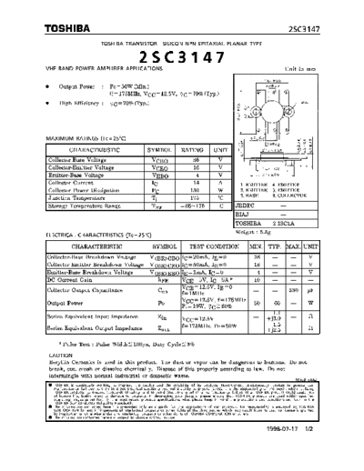 Toshiba 2sc3147  . Electronic Components Datasheets Active components Transistors Toshiba 2sc3147.pdf