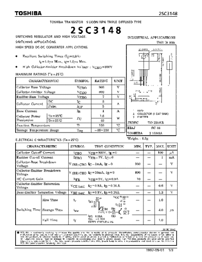 Toshiba 2sc3148  . Electronic Components Datasheets Active components Transistors Toshiba 2sc3148.pdf
