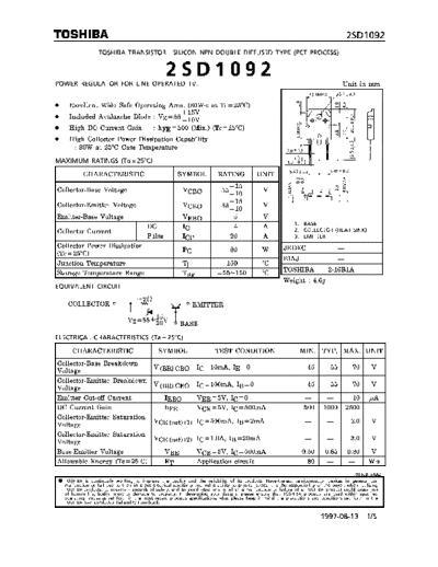 Toshiba 2sd1092  . Electronic Components Datasheets Active components Transistors Toshiba 2sd1092.pdf