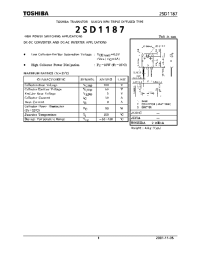Toshiba 2sd1187  . Electronic Components Datasheets Active components Transistors Toshiba 2sd1187.pdf