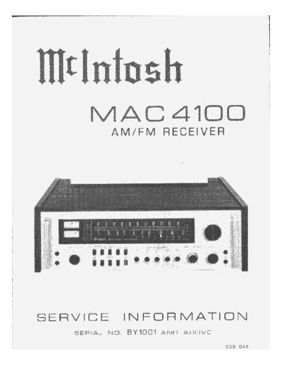 Mc INTOSH hfe mcintosh mac 4100 by1001 service  . Rare and Ancient Equipment Mc INTOSH Audio MAC4100 hfe_mcintosh_mac_4100_by1001_service.pdf