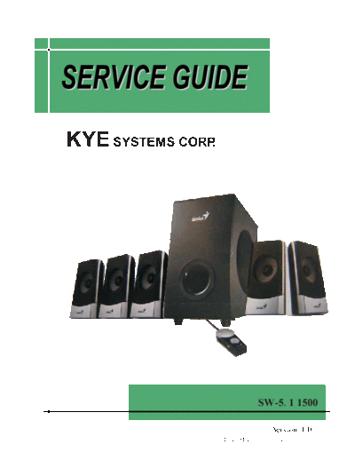 GENIUS hfe genius sw-5-1 1500 service guide en  . Rare and Ancient Equipment GENIUS Audio SW-5.1 1500 hfe_genius_sw-5-1_1500_service_guide_en.pdf