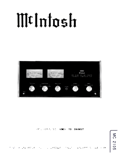 Mc INTOSH hfe mcintosh mc2105 service 10m01-26m07  . Rare and Ancient Equipment Mc INTOSH Audio MC2105 hfe_mcintosh_mc2105_service_10m01-26m07.pdf