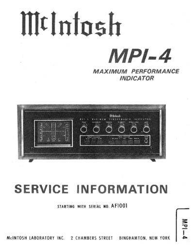 Mc INTOSH hfe mcintosh mpi-4 service  . Rare and Ancient Equipment Mc INTOSH Audio MPI 4 hfe_mcintosh_mpi-4_service.pdf