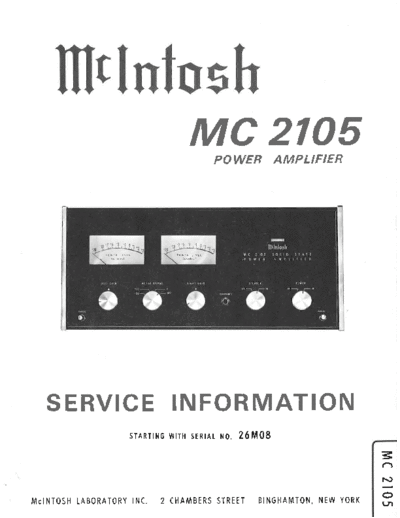 Mc INTOSH hfe mcintosh mc2105 service 26m08 en  . Rare and Ancient Equipment Mc INTOSH Audio MC2105 hfe_mcintosh_mc2105_service_26m08_en.pdf