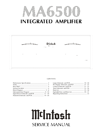 Mc INTOSH hfe mcintosh ma6500 service  . Rare and Ancient Equipment Mc INTOSH Audio MA6500 hfe_mcintosh_ma6500_service.pdf