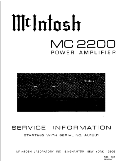 Mc INTOSH hfe mcintosh mc2200 service info au1001  . Rare and Ancient Equipment Mc INTOSH Audio MC2200 hfe_mcintosh_mc2200_service_info_au1001.pdf