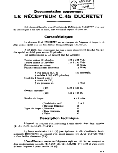 DUCRETET Ducretet C45  . Rare and Ancient Equipment DUCRETET Audio C45 Ducretet_C45.pdf