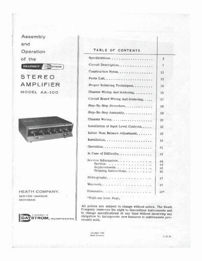 HEATHKIT hfe   aa-100 assy operation  . Rare and Ancient Equipment HEATHKIT Audio AA-100 hfe_heathkit_aa-100_assy_operation.pdf