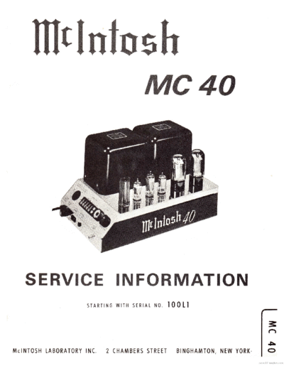 Mc INTOSH hfe mcintosh mc40 service info en  . Rare and Ancient Equipment Mc INTOSH Audio MC40 hfe_mcintosh_mc40_service_info_en.pdf
