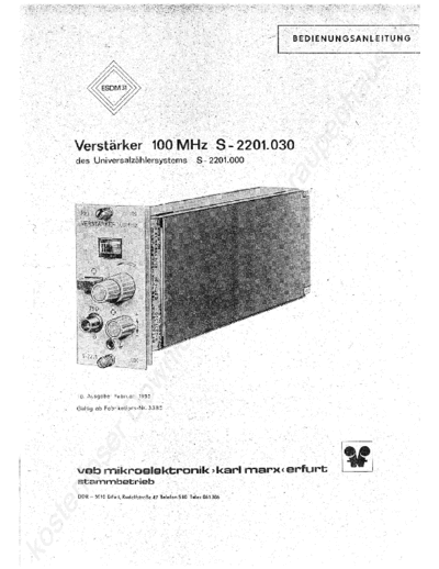 RFT RFT S-2201.030 Verstarker-100MHz  . Rare and Ancient Equipment RFT Meet App S-2201.030 RFT_S-2201.030_Verstarker-100MHz.pdf