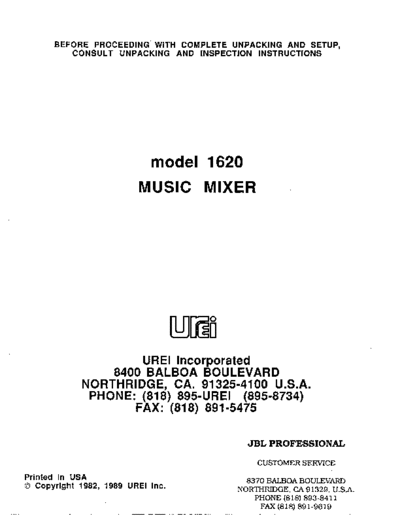 . Various UREI-1620 manual  . Various SM scena Studio UREI-1620 manual.pdf