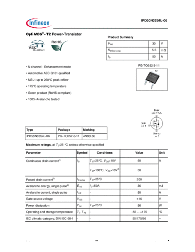 Infineon ipd50n03s4l-06 ds 1 1  . Electronic Components Datasheets Active components Transistors Infineon ipd50n03s4l-06_ds_1_1.pdf