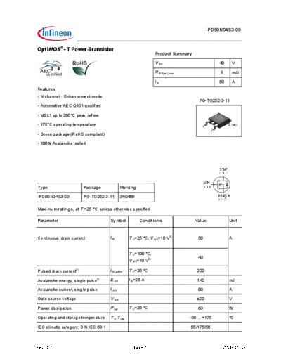 Infineon ipd50n04s3-09 ds 1  1  . Electronic Components Datasheets Active components Transistors Infineon ipd50n04s3-09_ds_1__1.pdf