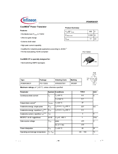 Infineon ipd60r385cp rev2 2[1]  . Electronic Components Datasheets Active components Transistors Infineon ipd60r385cp_rev2_2[1].pdf