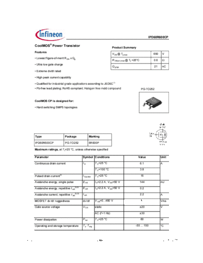 Infineon ipd60r600cp rev2[1].0  . Electronic Components Datasheets Active components Transistors Infineon ipd60r600cp_rev2[1].0.pdf