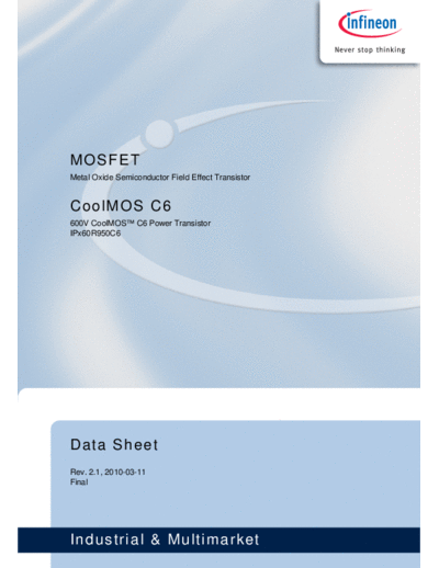 Infineon ipd60r950c6 2.1  . Electronic Components Datasheets Active components Transistors Infineon ipd60r950c6_2.1.pdf
