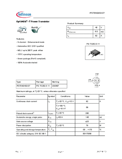 Infineon ipd70n04s3-07 ds 1 0  . Electronic Components Datasheets Active components Transistors Infineon ipd70n04s3-07_ds_1_0.pdf