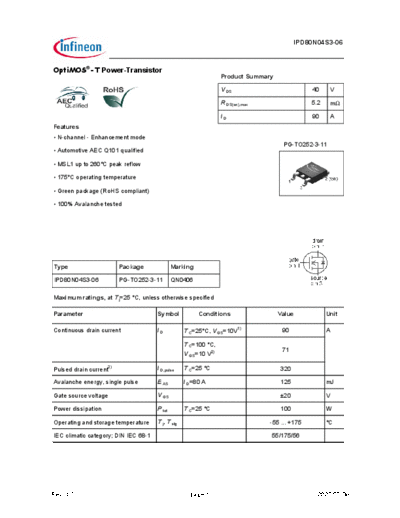 Infineon ipd80n04s3-06 ds 1 0  . Electronic Components Datasheets Active components Transistors Infineon ipd80n04s3-06_ds_1_0.pdf