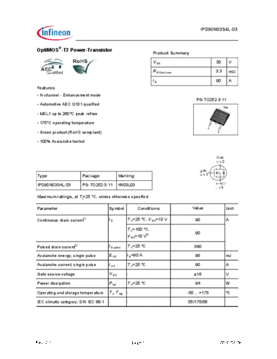 Infineon ipd90n03s4l-03 ds 2 1  . Electronic Components Datasheets Active components Transistors Infineon ipd90n03s4l-03_ds_2_1.pdf
