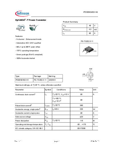 Infineon ipd90n04s3-h4  . Electronic Components Datasheets Active components Transistors Infineon ipd90n04s3-h4.pdf