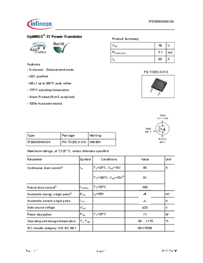 Infineon ipd90n04s4-04 ds 1 0  . Electronic Components Datasheets Active components Transistors Infineon ipd90n04s4-04_ds_1_0.pdf