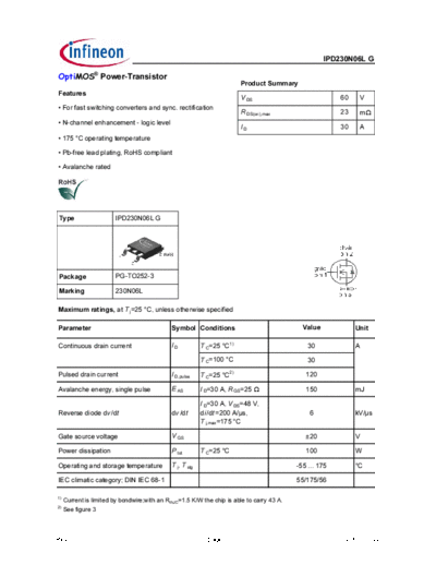 Infineon ipd230n06lgrev1.1  . Electronic Components Datasheets Active components Transistors Infineon ipd230n06lgrev1.1.pdf