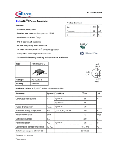 Infineon ipd320n20n3grev2.3  . Electronic Components Datasheets Active components Transistors Infineon ipd320n20n3grev2.3.pdf