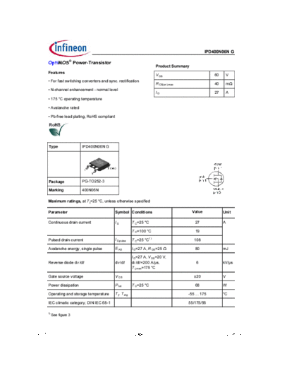 Infineon ipd400n06ngrev1.3  . Electronic Components Datasheets Active components Transistors Infineon ipd400n06ngrev1.3.pdf