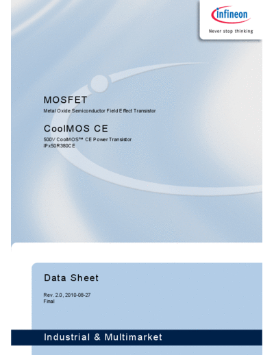 Infineon ipi50r380ce 2 0  . Electronic Components Datasheets Active components Transistors Infineon ipi50r380ce_2_0.pdf