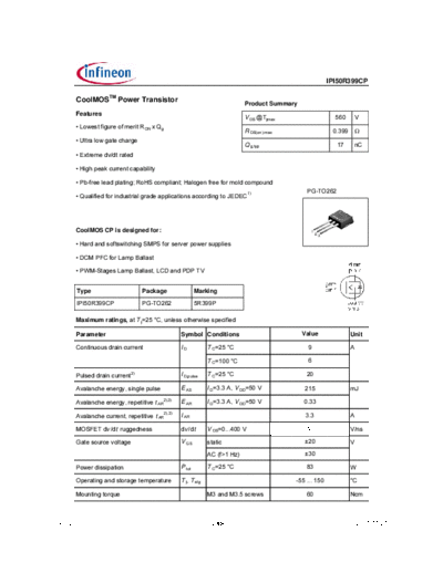 Infineon ipi50r399cp rev20  . Electronic Components Datasheets Active components Transistors Infineon ipi50r399cp_rev20.pdf