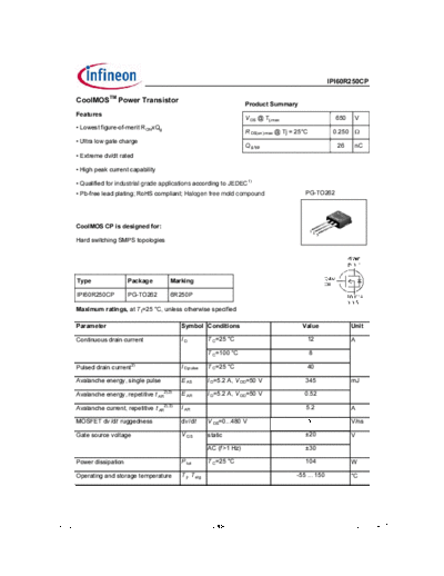 Infineon ipi60r250cp rev2.1  . Electronic Components Datasheets Active components Transistors Infineon ipi60r250cp_rev2.1.pdf