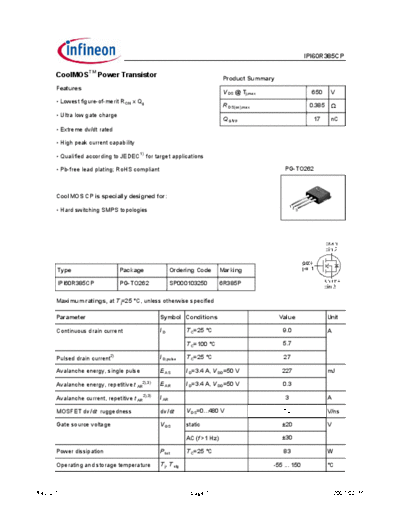 Infineon ipi60r385cp rev2.1  . Electronic Components Datasheets Active components Transistors Infineon ipi60r385cp_rev2.1.pdf