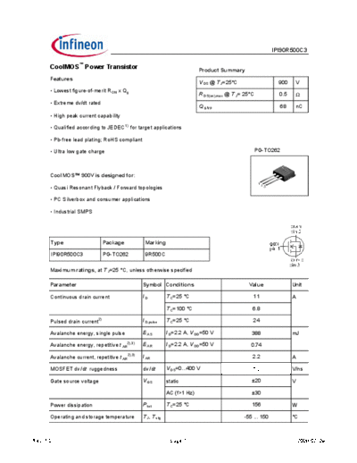 Infineon ipi90r500c3 1[1].0  . Electronic Components Datasheets Active components Transistors Infineon ipi90r500c3_1[1].0.pdf