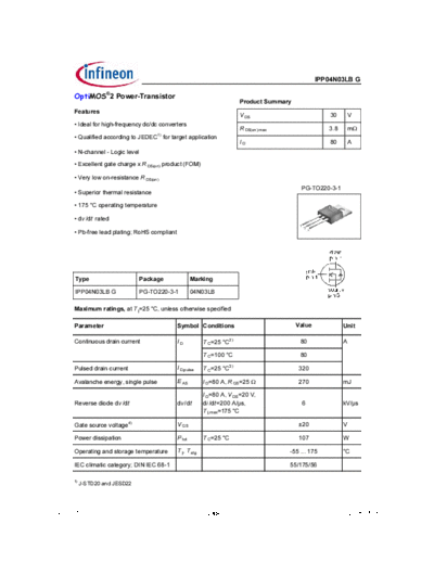 Infineon ipp04n03lb rev0[1].95  . Electronic Components Datasheets Active components Transistors Infineon ipp04n03lb_rev0[1].95.pdf