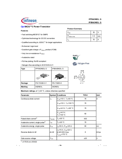 Infineon ipp042n03l rev2.0  . Electronic Components Datasheets Active components Transistors Infineon ipp042n03l_rev2.0.pdf
