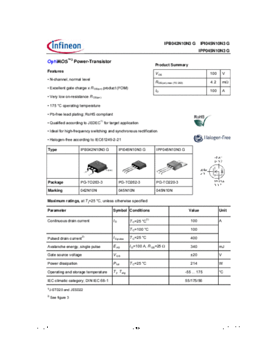 Infineon ipp045n10n3g rev2.5  . Electronic Components Datasheets Active components Transistors Infineon ipp045n10n3g_rev2.5.pdf