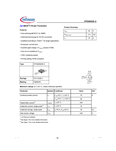 Infineon ipp048n04n rev1.0  . Electronic Components Datasheets Active components Transistors Infineon ipp048n04n_rev1.0.pdf