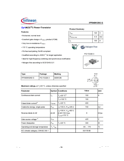 Infineon ipp048n12n3g rev2.1  . Electronic Components Datasheets Active components Transistors Infineon ipp048n12n3g_rev2.1.pdf