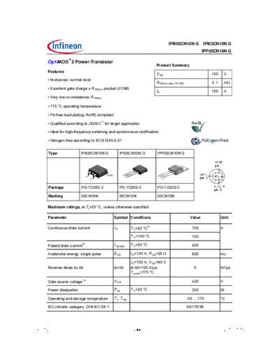 . Electronic Components Datasheets ipp05cn10n rev1.2  . Electronic Components Datasheets Active components Transistors Infineon ipp05cn10n_rev1.2.pdf