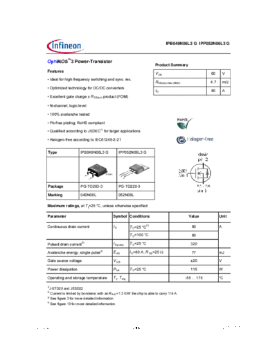 Infineon ipp052n06l3 ipb052n06l3 rev2.4  . Electronic Components Datasheets Active components Transistors Infineon ipp052n06l3_ipb052n06l3_rev2.4.pdf