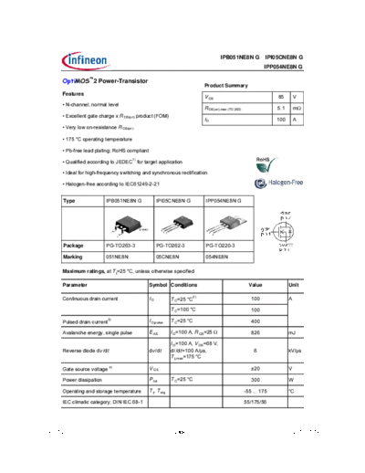 Infineon ipp054ne8n rev1.2  . Electronic Components Datasheets Active components Transistors Infineon ipp054ne8n_rev1.2.pdf