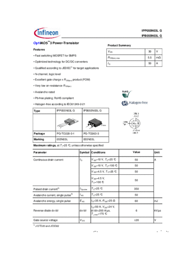 Infineon ipp055n03l rev2.0  . Electronic Components Datasheets Active components Transistors Infineon ipp055n03l_rev2.0.pdf