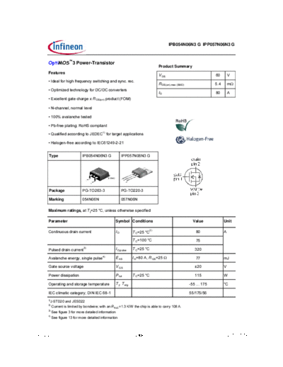 Infineon ipp057n06n3 ipb057n06n3 rev2.2  . Electronic Components Datasheets Active components Transistors Infineon ipp057n06n3_ipb057n06n3_rev2.2.pdf