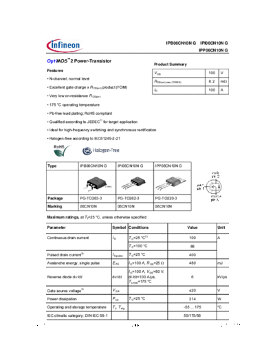 Infineon ipp06cn10n rev1.93  . Electronic Components Datasheets Active components Transistors Infineon ipp06cn10n_rev1.93.pdf