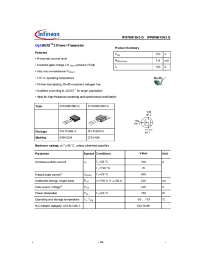 Infineon ipp076n12n3g ipi076n12n3g rev2.3  . Electronic Components Datasheets Active components Transistors Infineon ipp076n12n3g_ipi076n12n3g_rev2.3.pdf