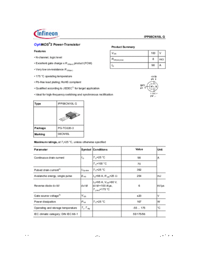 Infineon ipp08cn10l rev1[1].01  . Electronic Components Datasheets Active components Transistors Infineon ipp08cn10l_rev1[1].01.pdf