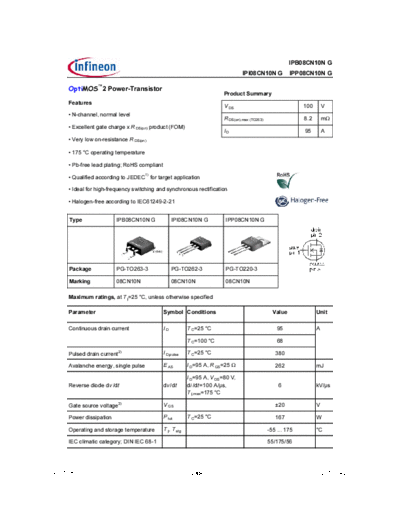 Infineon ipp08cn10n rev1.08  . Electronic Components Datasheets Active components Transistors Infineon ipp08cn10n_rev1.08.pdf